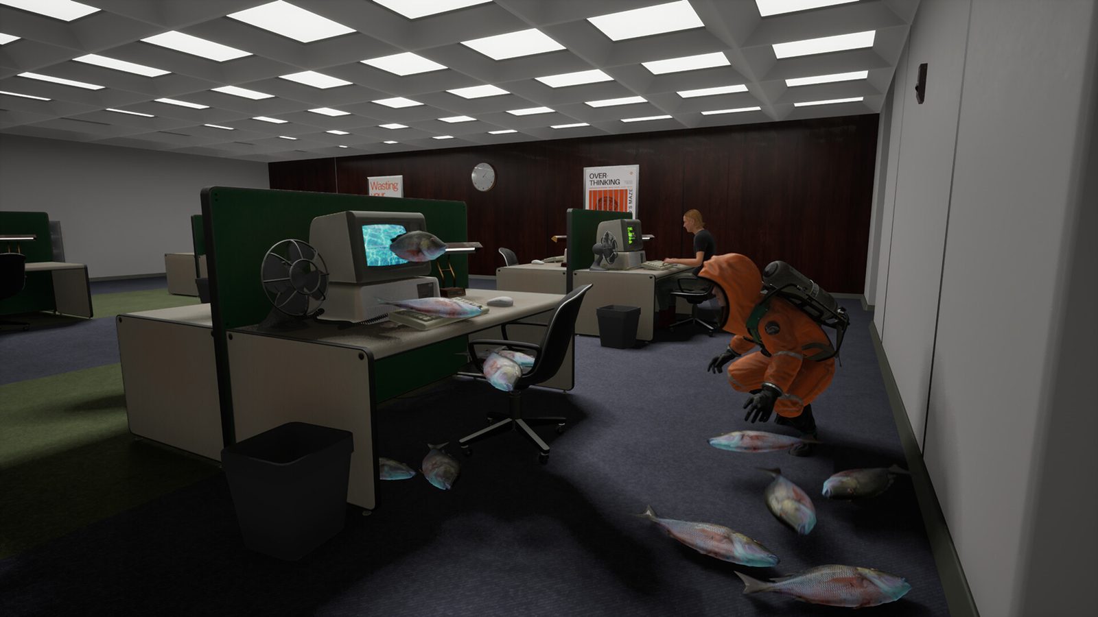 Official screenshot — fish coming out of worker 7's computer